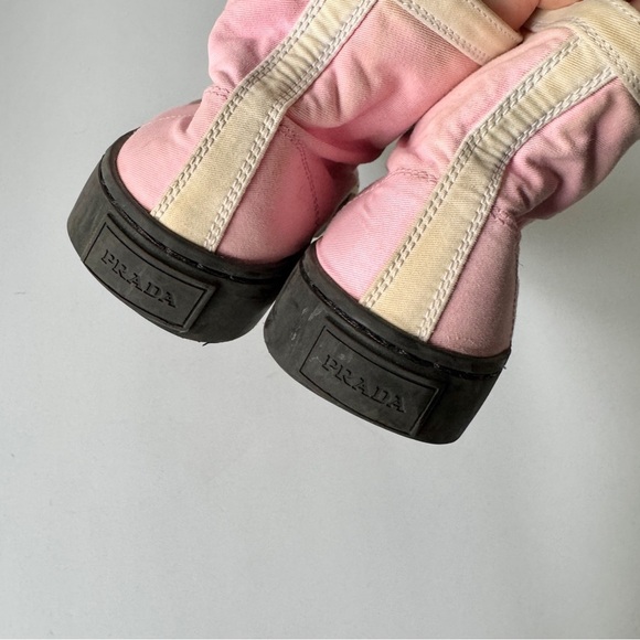 PRADA Canvas Colorblock Pattern Wedge Sneakers in Pink - Picture 6 of 8